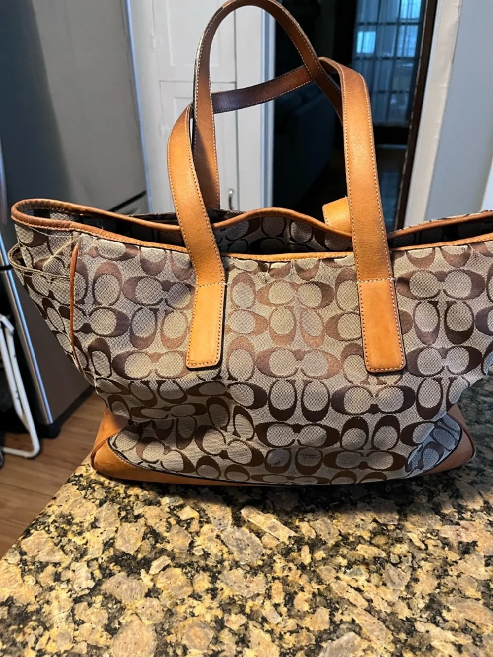 Coach Tan and Brown Signature Canvas Tote - Picture 2 of 7